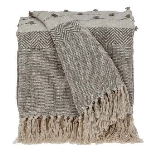 Tufted Beige Fringed Woven Handloom Throw - 606114636700