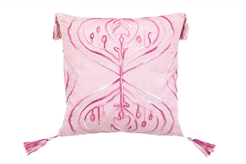 17" X 17" Pink White And Silver Abstract Zippered Polyester Throw Pillow With Tassels - 606114085454