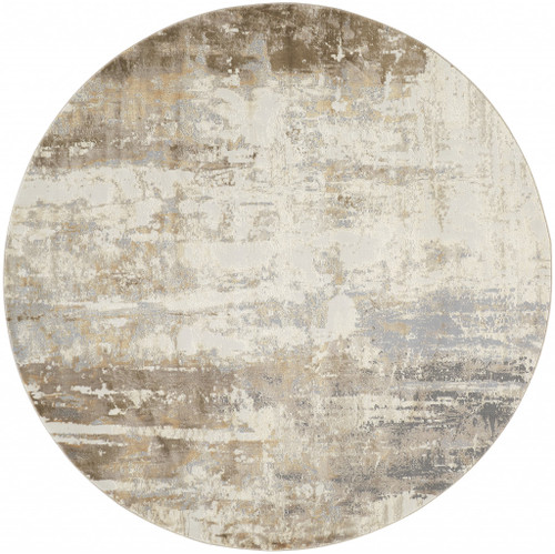 8' Tan Ivory And Gray Round Abstract Area Rug - 606114138815