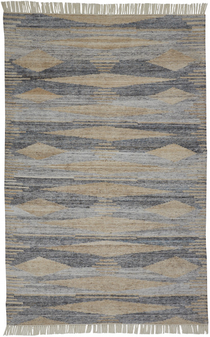 5' X 8' Gray Tan And Silver Abstract Hand Woven Stain Resistant Area Rug With Fringe - 606114117575