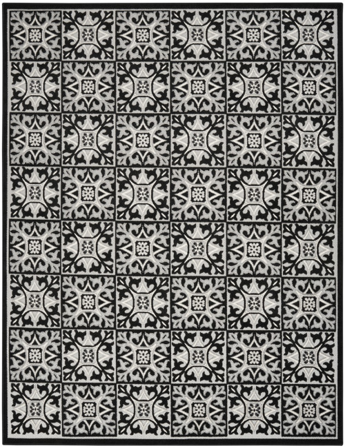 9' X 12' Black And White Fleur De Lis Stain Resistant Non Skid Area Rug - 606114568711