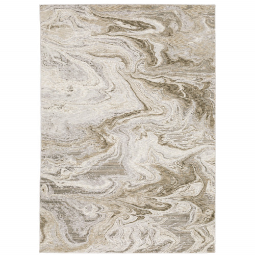 6' X 9' Ivory Tan Beige Grey And Brown Abstract Power Loom Stain Resistant Area Rug - 606114607694