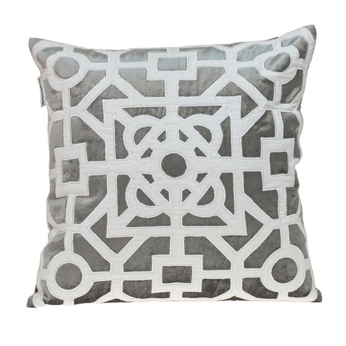 White and Gray Lattice Velvet Throw Pillow - 808230109544