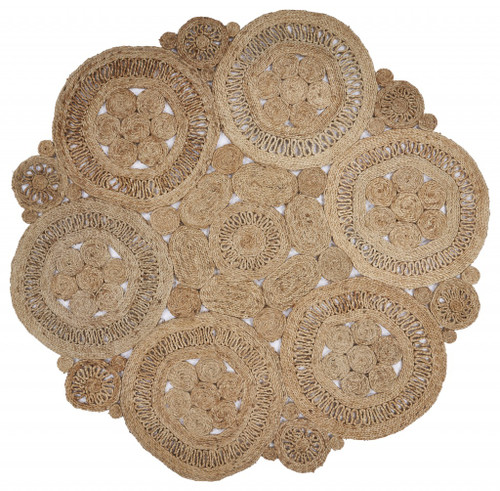 6’ Tan Floral Rings Jute Area Rug - 808230043442