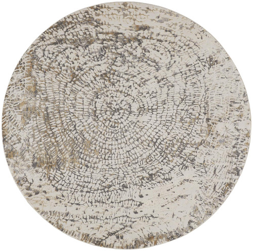 8' Ivory Tan And Gray Round Abstract Area Rug - 606114138587