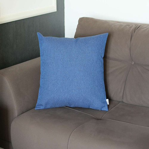 18" X 18" Blue Solid Color Zippered Handmade Polyester Throw Pillow Cover - 606114085164