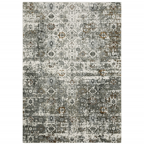 4' X 6' Ivory Grey Charcoal Rust Gold And Brown Oriental Power Loom Stain Resistant Area Rug - 606114600992