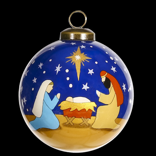 Silent Night Hand Painted Mouth Blown Glass Ornament - 606114637189