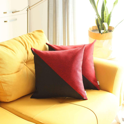 Set Of Two 18" X 18" Red And Black Geometric Zippered Handmade Polyester Throw Pillow - 606114452843