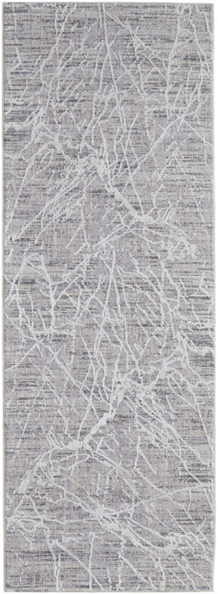 8' Taupe And Gray Abstract Power Loom Distressed Stain Resistant Runner Rug - 606114134022