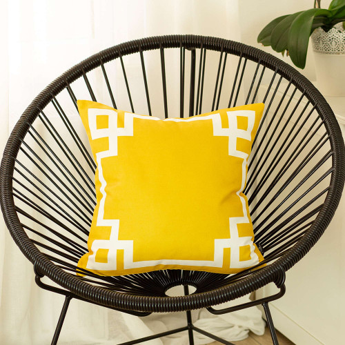 Yellow and White Geometric Border Throw Pillow - 808230077027