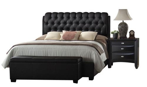 85" X 63" X 50" Black Pu Button Tufted Queen Bed - 614486176069