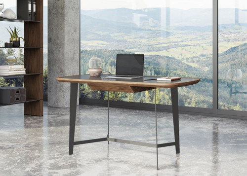 55" Walnut And Black Glass Rectangular Writing Desk - 606114147053