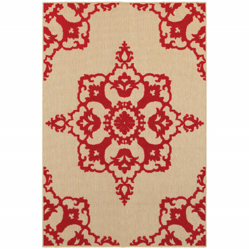 6' X 9' Sand Oriental Stain Resistant Indoor Outdoor Area Rug - 606114581062