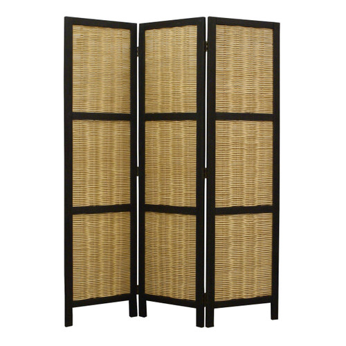 Dark Brown And Natural Willow 3 Panel Room Divider Screen - 689805008055