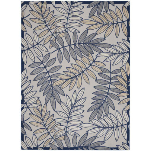 12' X 15' Ivory And Navy Floral Non Skid Indoor Outdoor Area Rug - 606114454977