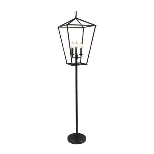 64" Black Three Light Floor Lamp With Black Geometric Shade - 606114680253