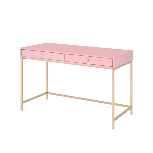 47" Pink And Gold Glam Rectangular Writing Desk With Two Drawers - 606114687016