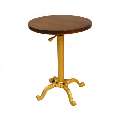 22" Gold And Elm Solid Wood Round End Table - 606114078487