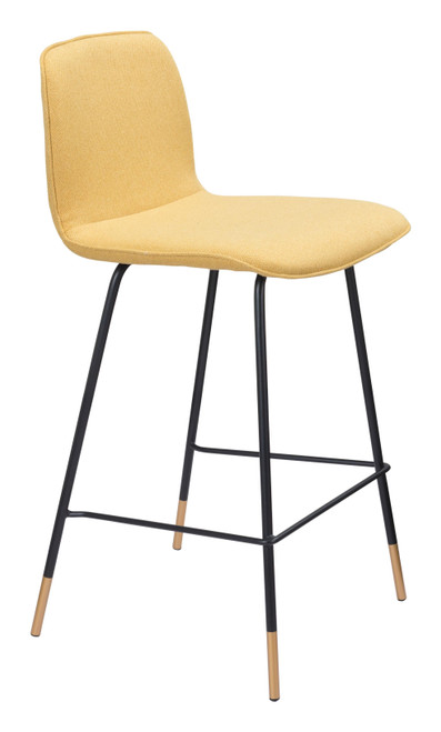 37" Yellow Upholstery and Black Steel Counter Height Bar Chair With Footrest - 808230066786