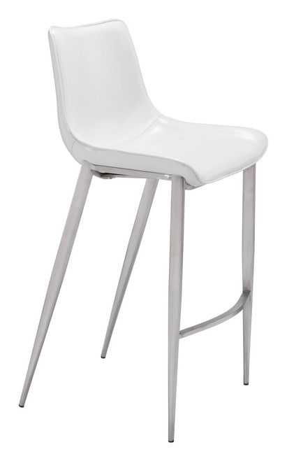 Set of Two White Faux Leather and Steel Modern Stitch Bucket Bar Chairs - 808230065710