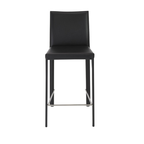 Set of Two Full Black Faux Leather Counter Stools - 808230089266