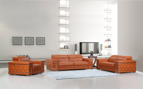 114" Sturdy Camel Leather Sofa Set - 689805003142