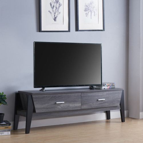 Contemporary Distressed Gray and Black TV Stand - 606114589419