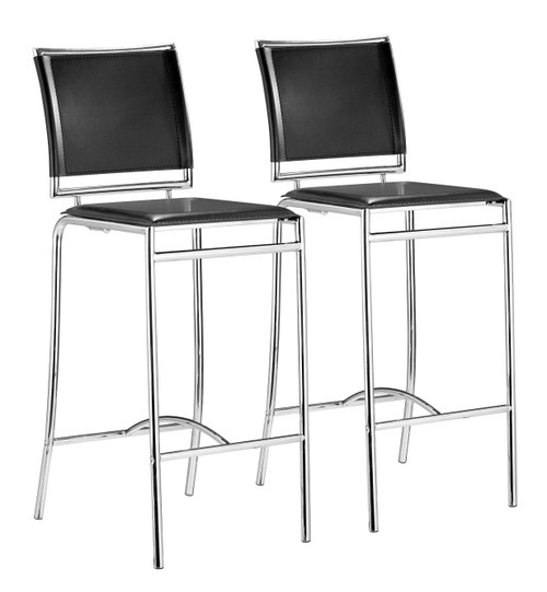 Set Of Two 38" Black Steel Low Back Chairs With Footrest - 808230065901