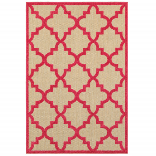 10' X 13' Sand Geometric Stain Resistant Indoor Outdoor Area Rug - 606114571490