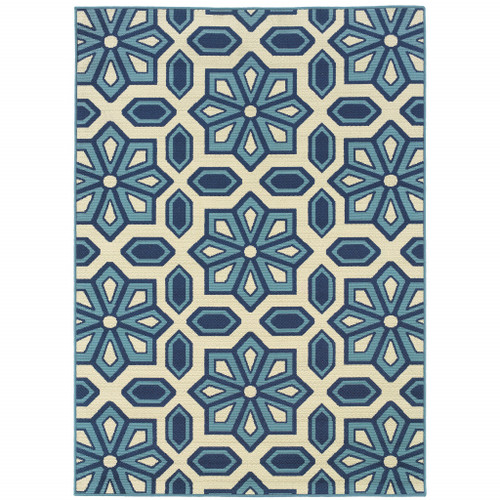 6' X 9' Ivory Geometric Stain Resistant Indoor Outdoor Area Rug - 606114571100