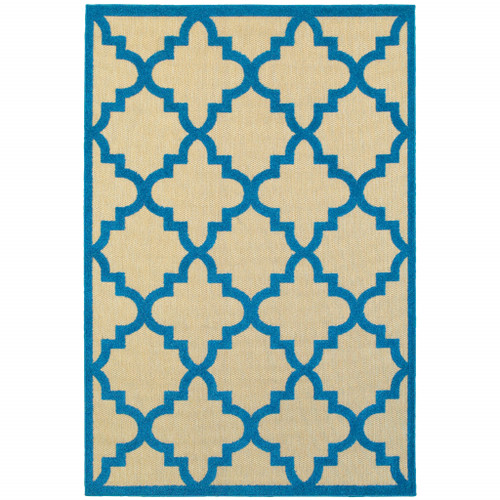 8' X 11' Sand Geometric Stain Resistant Indoor Outdoor Area Rug - 606114571308