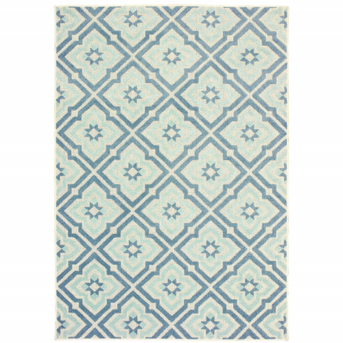 6' X 9' Blue Geometric Stain Resistant Indoor Outdoor Area Rug - 606114570202