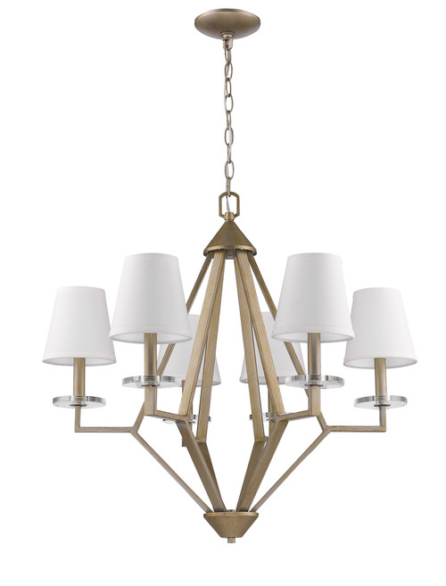 Easton 6-Light Washed Gold Chandelier With Crystal Bobeches And White Fabric Shades - 808230007338