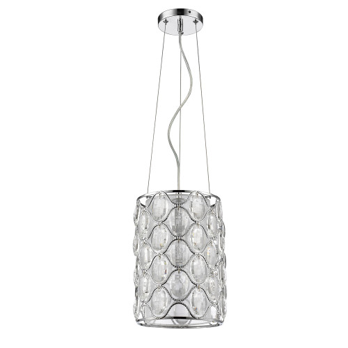 Isabella 1-Light Polished Nickel Drum Pendant With Crystal Accents - 808230008540