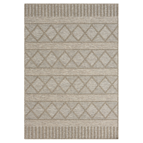 5' X 7' Tan Striped Handmade Indoor Outdoor Area Rug - 606114678441