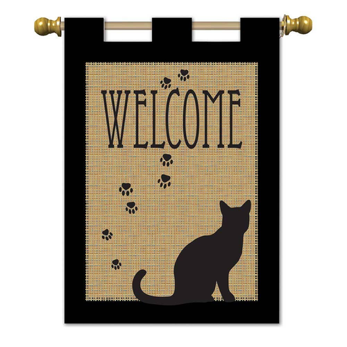 Welcome Cat Burlap Garden Flag - 787011018179