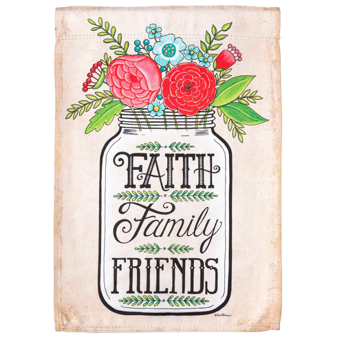 Floral Mason Jar Faith Family Friends Garden Outdoor Flag - 603799326926