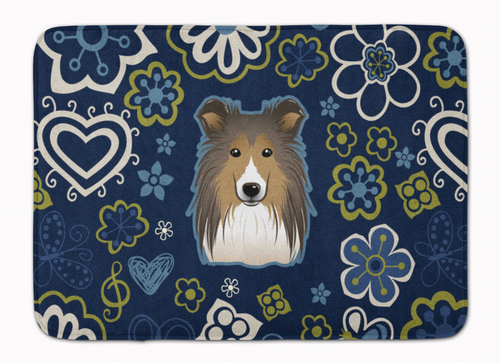 Blue Flowers Dog Art Machine Washable Memory Foam Mat - 638508643001