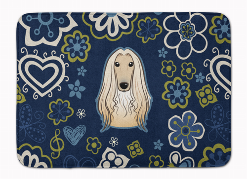 Blue Flowers Dog Art Machine Washable Memory Foam Mat - 638508643025