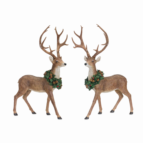 Deer w/Wreath (Set of 2) 16"L x 28"H, 17"L x 28.5"H Resin - 746427830034