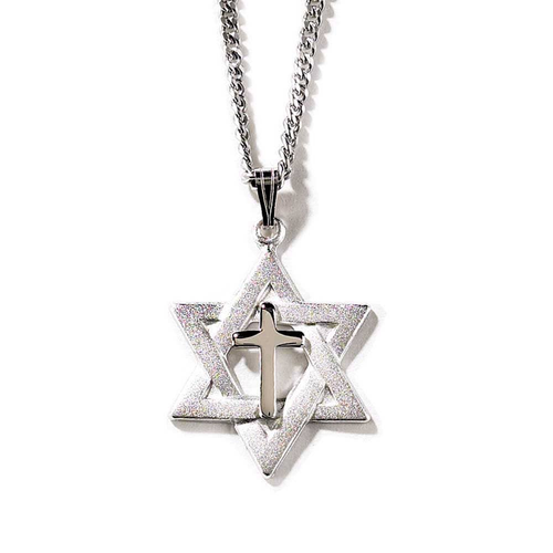 Silver Plated Star Of David With Cross Necklace - 714611136439