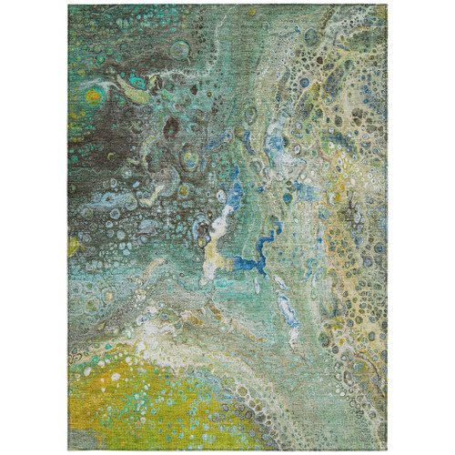 8' X 10' Teal Blue Lime Green And Green Abstract Washable Indoor Outdoor Area Rug - 608219106317