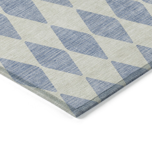 5' X 8' Sky Blue And Ivory Geometric Washable Indoor Outdoor Area Rug