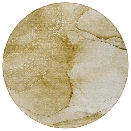 8' Round Beige Round Abstract Washable Non Skid Indoor Outdoor Area Rug - 606114974239