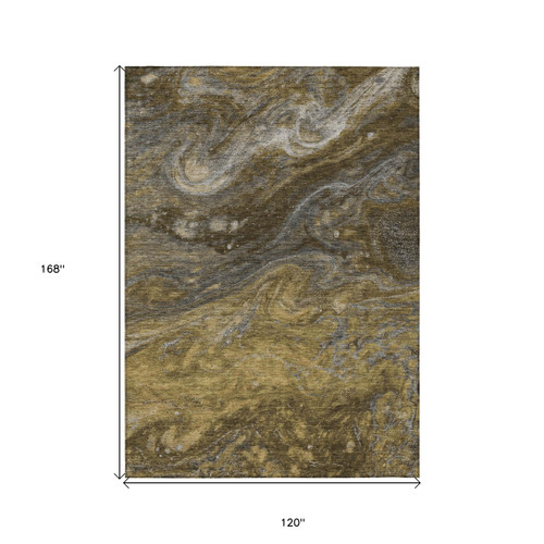 10' X 14' Brown Taupe And Chocolate Abstract Washable Indoor Outdoor Area Rug - 608219342814
