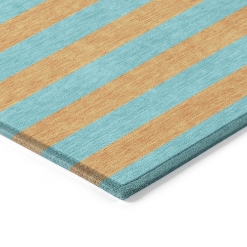 5' X 8' Aqua Striped Washable Non Skid Indoor Outdoor Area Rug