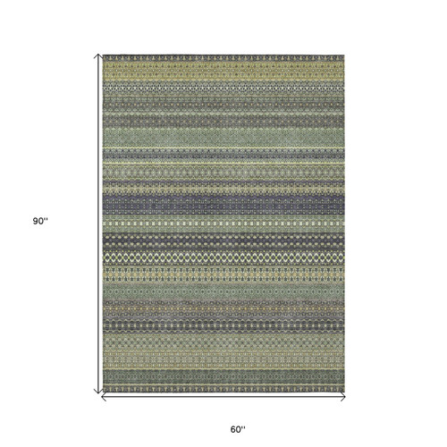 5' X 8' Sage Striped Washable Non Skid Indoor Outdoor Area Rug - 608219365004