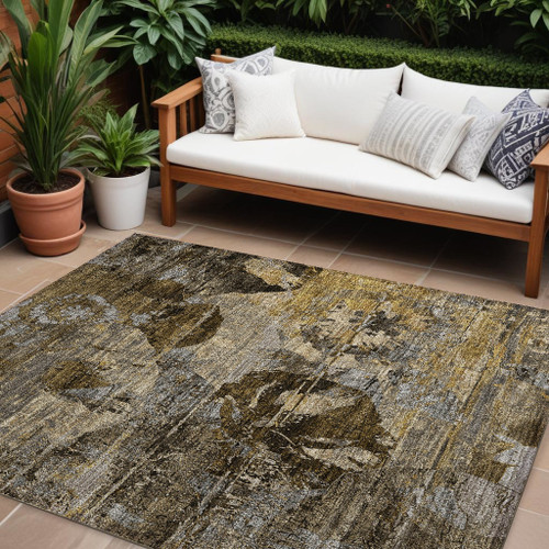 8' X 10' Brown Terracotta and Gray Floral Washable Non Skid Indoor Outdoor Area Rug 8' X 10' Brown Terracotta and Gray Floral Washable Non Skid Indoor Outdoor Area Rug