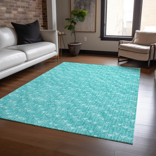 8' X 10' Turquoise Geometric Washable Non Skid Indoor Outdoor Area Rug 8' X 10' Turquoise Geometric Washable Non Skid Indoor Outdoor Area Rug